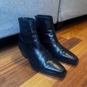 Allsaints Lenora Black Snakeskin Booties